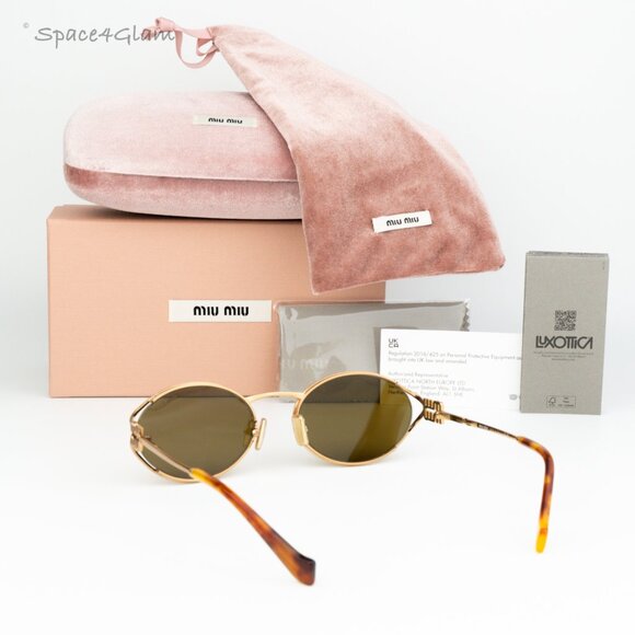 Miu Miu Women Sunglasses Brass Gold Dark Brown Oval MU52YS 7OE01T BRAND NEW main image 9